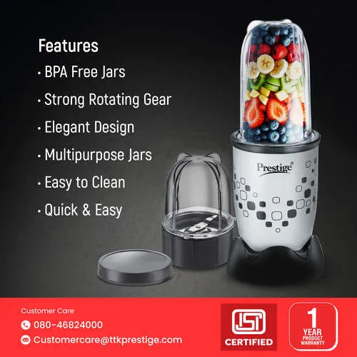 Prestige 350 Watts Nutri-Mix 2.0 Mixer Grinder with 2 Jars|Compact Design| Multipurpose Jars|Inter-Lock System| Sipper Lids - Image 7