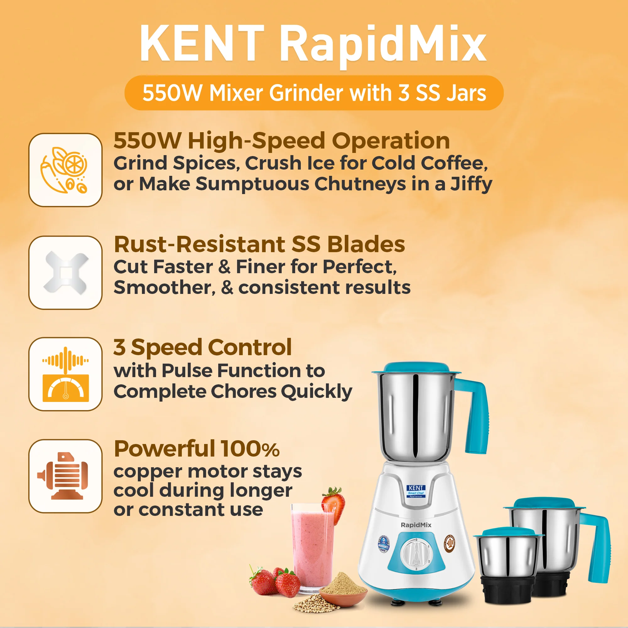 KENT RapidMix 500W Mixer Grinder - Image 3
