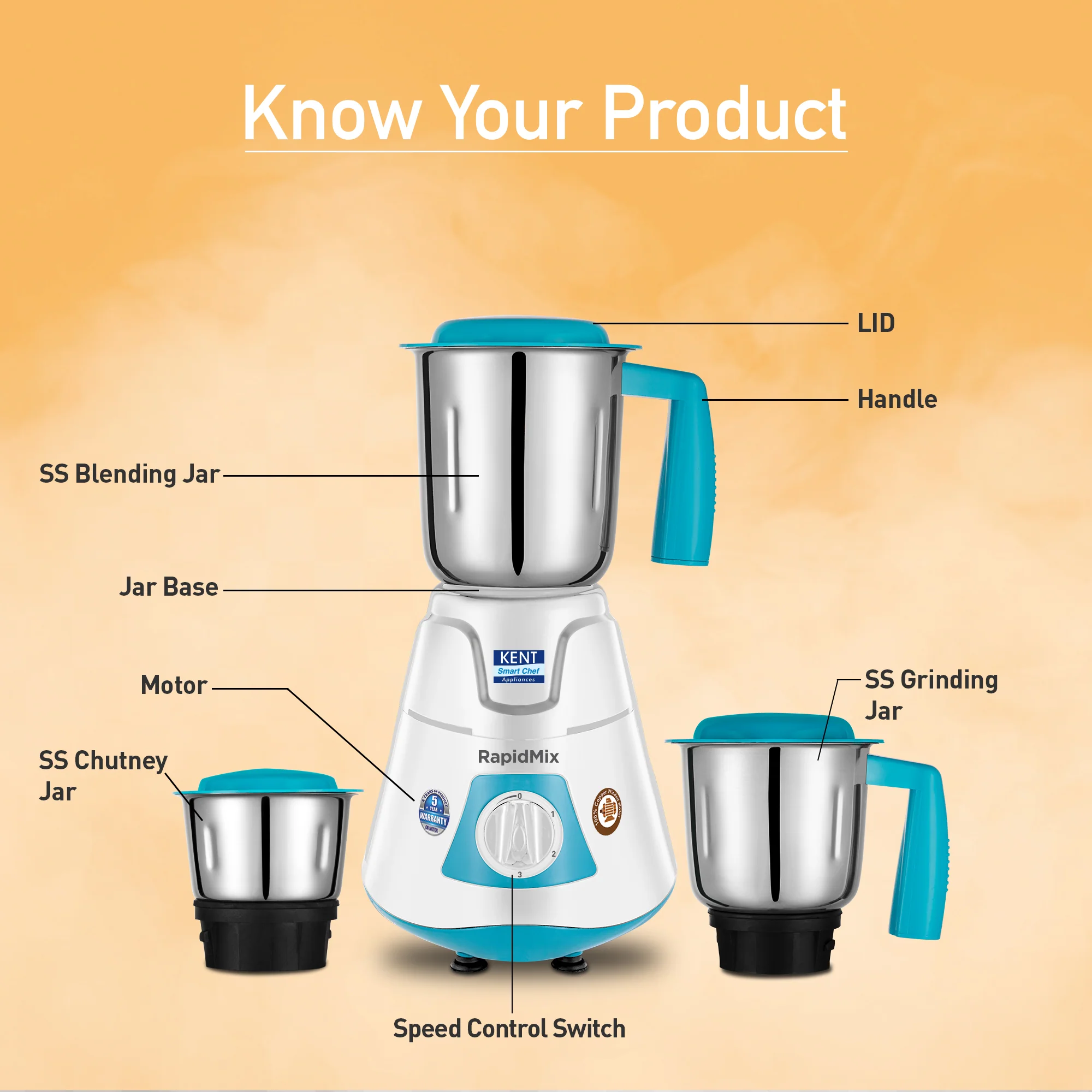 KENT RapidMix 500W Mixer Grinder - Image 2