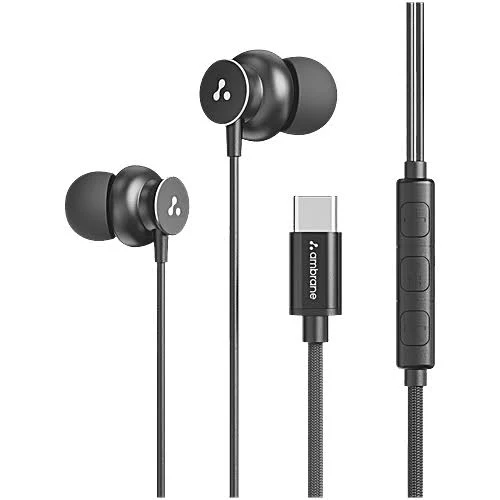 Ambrane Type C Wired in Ear Earphones with in-Line Mic for Clear Calling,1.2M Cable,10Mm Dynamic Drivers for Boostedbass,Control Buttons for iPhone 15,Samsung&Type C Devices(Stringz 38C,Green)
