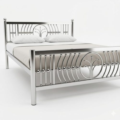 Contemporary Stainless Steel Bed with Symmetrical Lattice Design