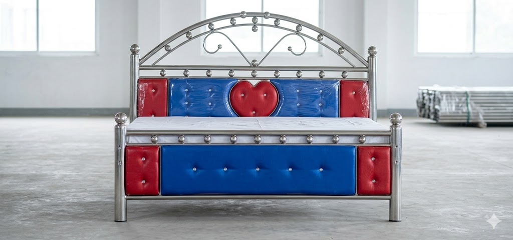 Premium Heart-Style Stainless Steel Bed (All Complete)