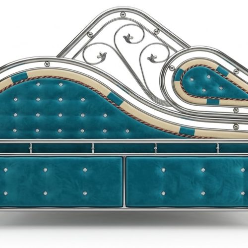 Premium Teal Wave Stainless Steel Bed with Tufted Velvet Headboard