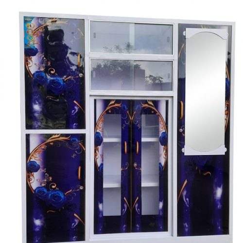 Blue Rose Multi-Utility Aluminum-Glass Cabinet with Dressing Mirror