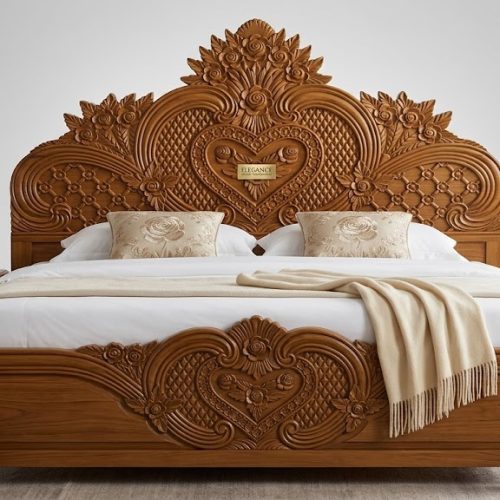 Gemini said Exquisite Floral Heart Carved Akashmoni Wood Bed