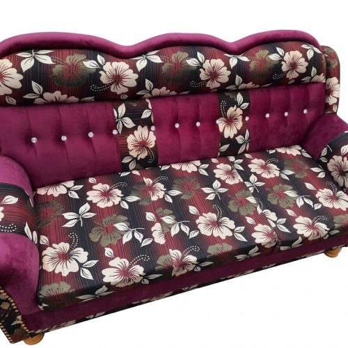 Luxurious Magenta Floral 3-Seater Velvet Sofa