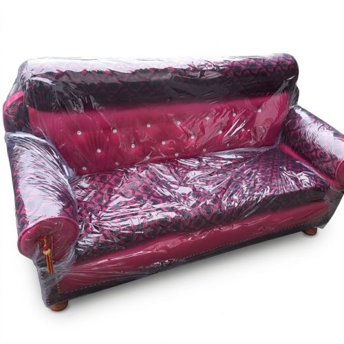 Premium Magenta Velvet & Patterned 3-Seater Sofa