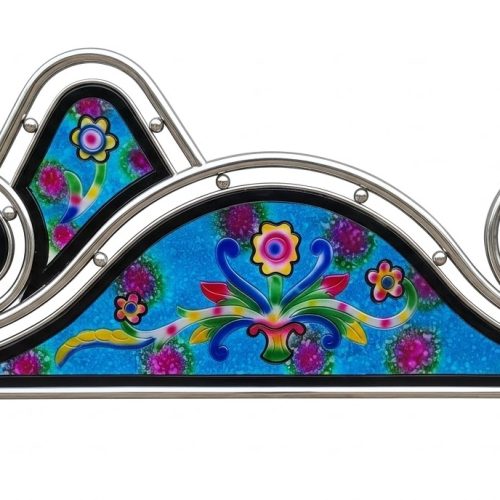 Designer Stainless Steel 3D Printed Headboard – Floral Blue Edition (All Complete)