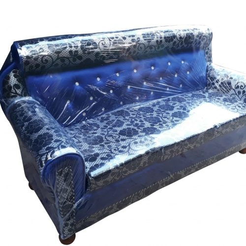 Modern Royal Blue & Floral Patterned 3-Seater Sofa